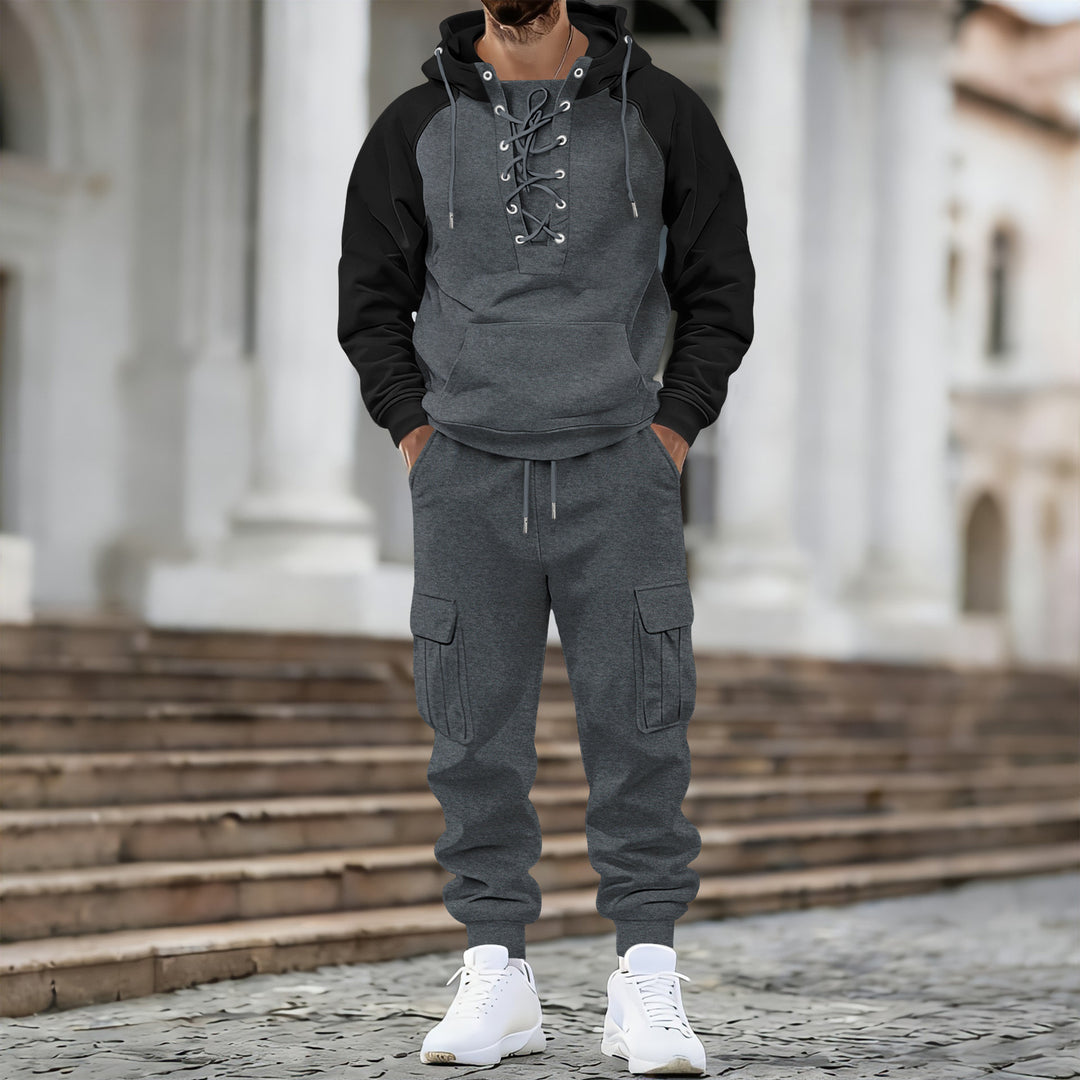 Herren Kapuzen-Sweatshirt mit vorn geschnürter Blende, Raglanärmeln und Kängurutasche Shop Nory