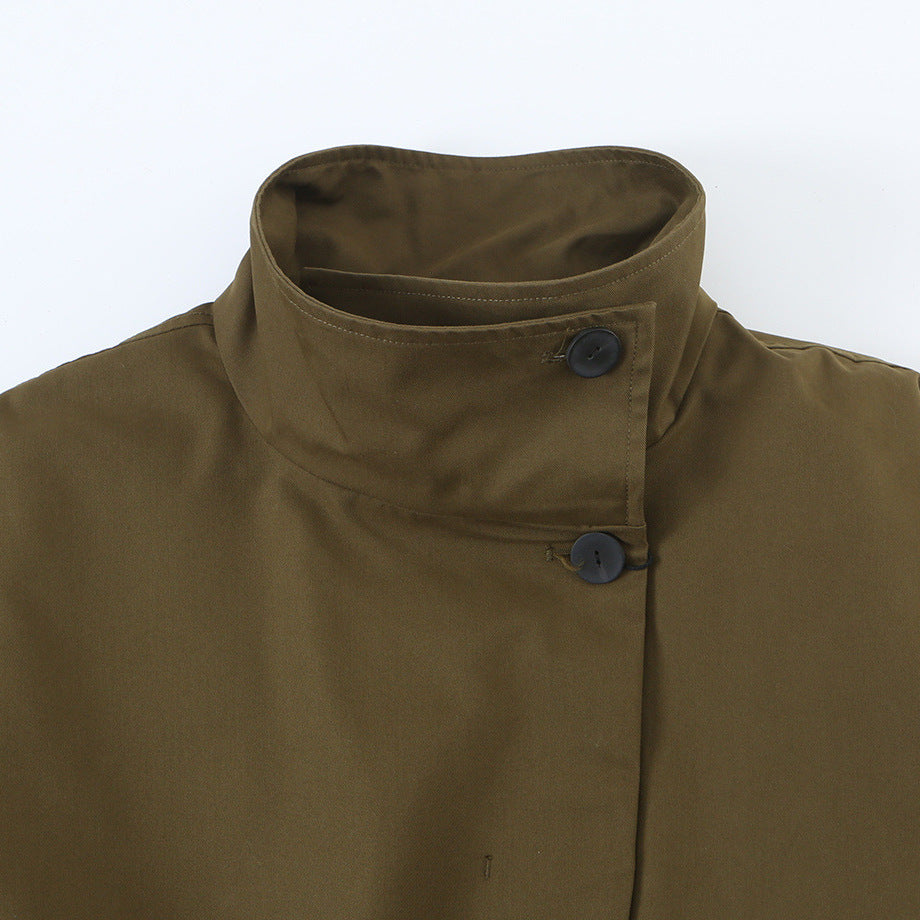 Damen Kurzjacke mit Tunnelzug-Taille, hohem Stehkragen und asymmetrischer Knopfleiste Shop Nory