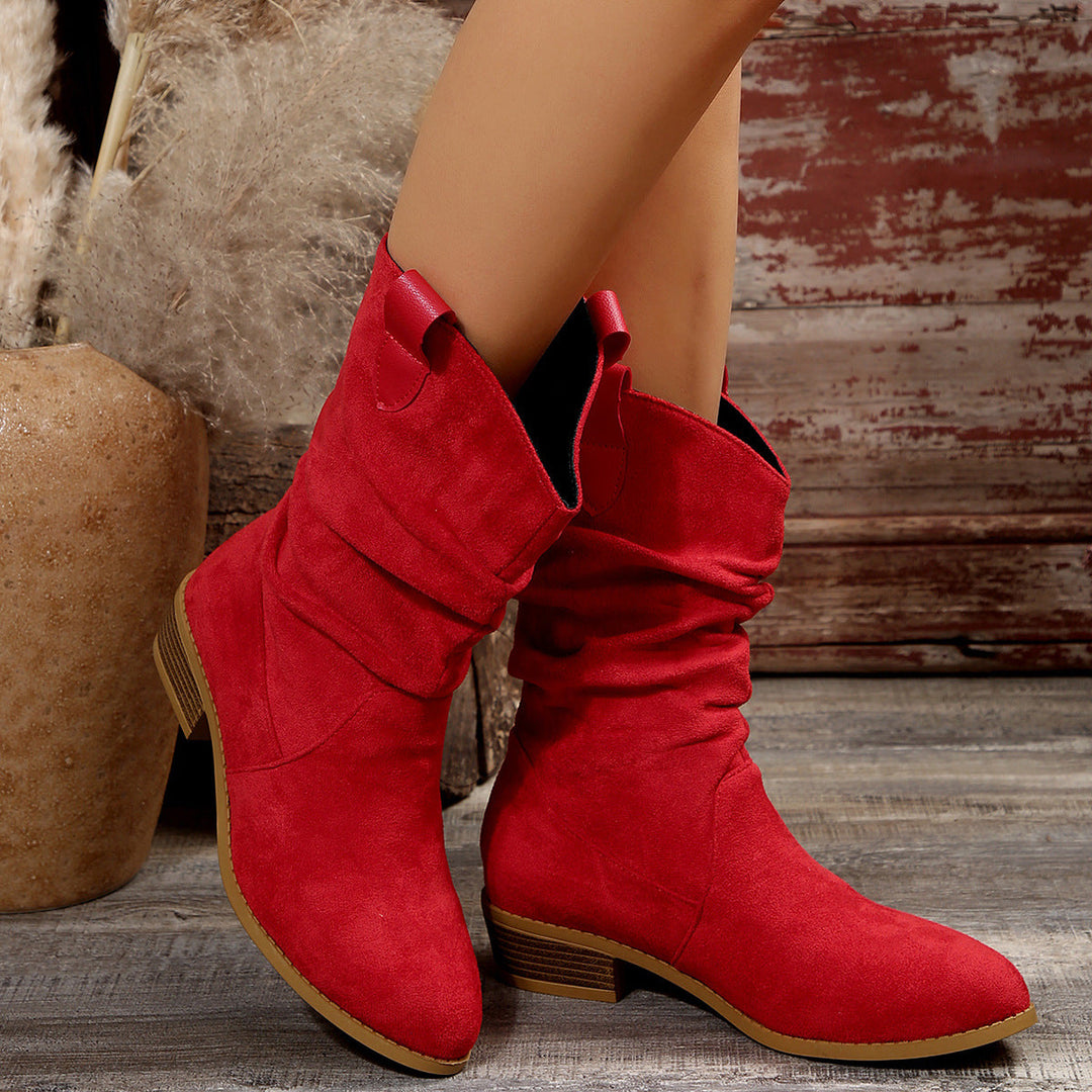 Damen Stiefel im lässigen Wildleder-Look mit elastischem Schaft und bequemem Blockabsatz