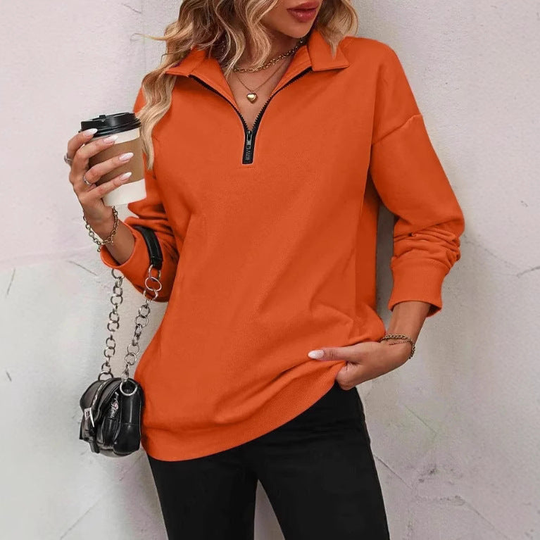 Damen Sweatshirt mit halbem Reißverschluss