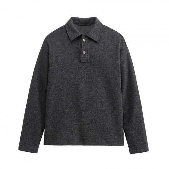 Unisex Boxy-Polo-Pullover aus Wollmix mit Henley-Knopfleiste und geradem Saum Shop Nory