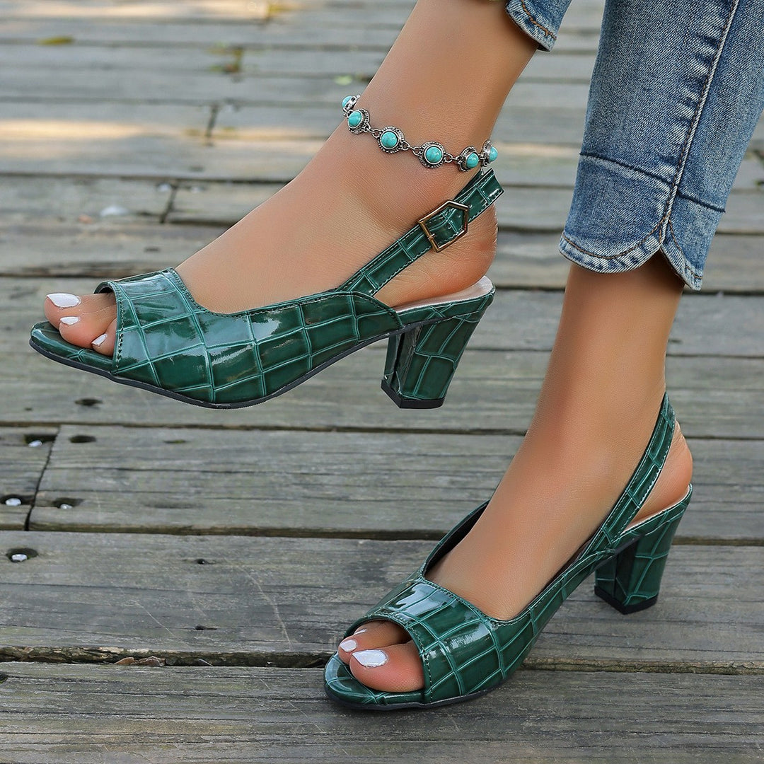 Damen elegante Peeptoe-Slingback Sandalen mit mittelhohem Blockabsatz Kroko-Lackleder-Optik Shop Nory