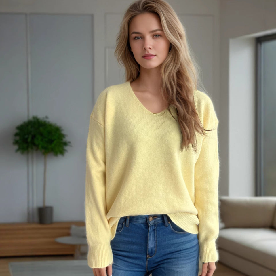 Damen lässiger V-Ausschnitt Pullover mit modernem Strukturdesign