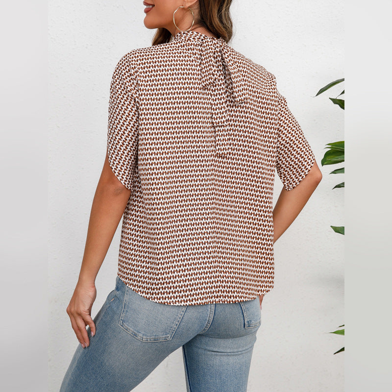 Damen Kurzärmeliges Oversize-Blusentop mit Stehkragen und seitlichen Ärmelschlitzen Shop Nory