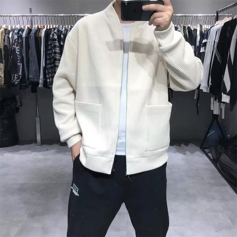 Herren Gerippte Zip-Strickjacke mit Stehblende und aufgesetzten Taschen Shop Nory
