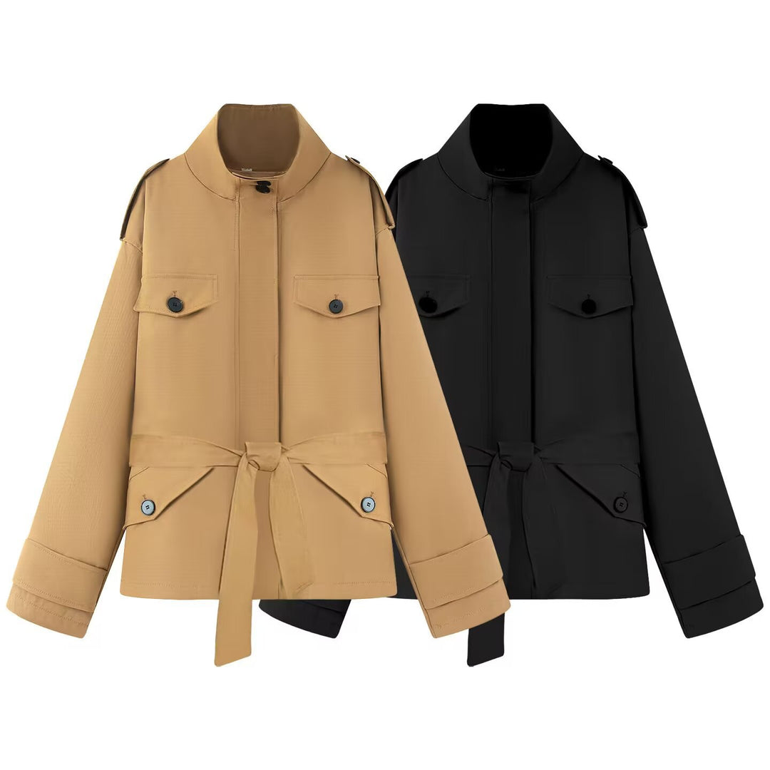 Damen Kurzjacke im Utility‑Stil mit Taillengürtel und Pattentaschen Shop Nory