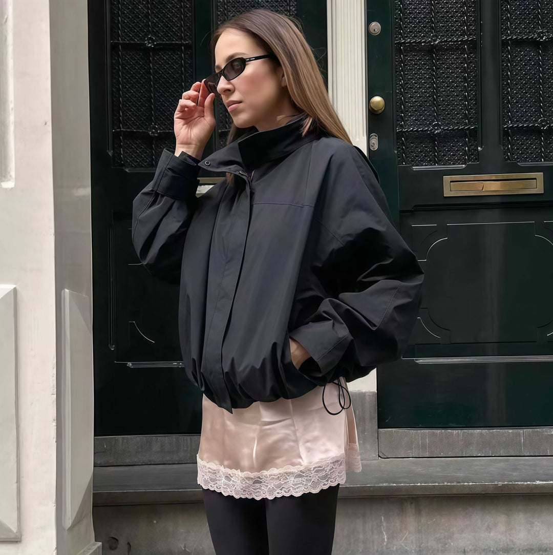 Damen moderne Übergangsjacke mit hohem Kragen Shopnory