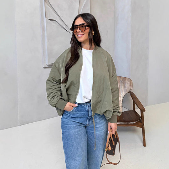 Damen Oversize Bomberjacke mit Tunnelzug, gerippten Bündchen und leichtem Nylon-Finish Shop Nory