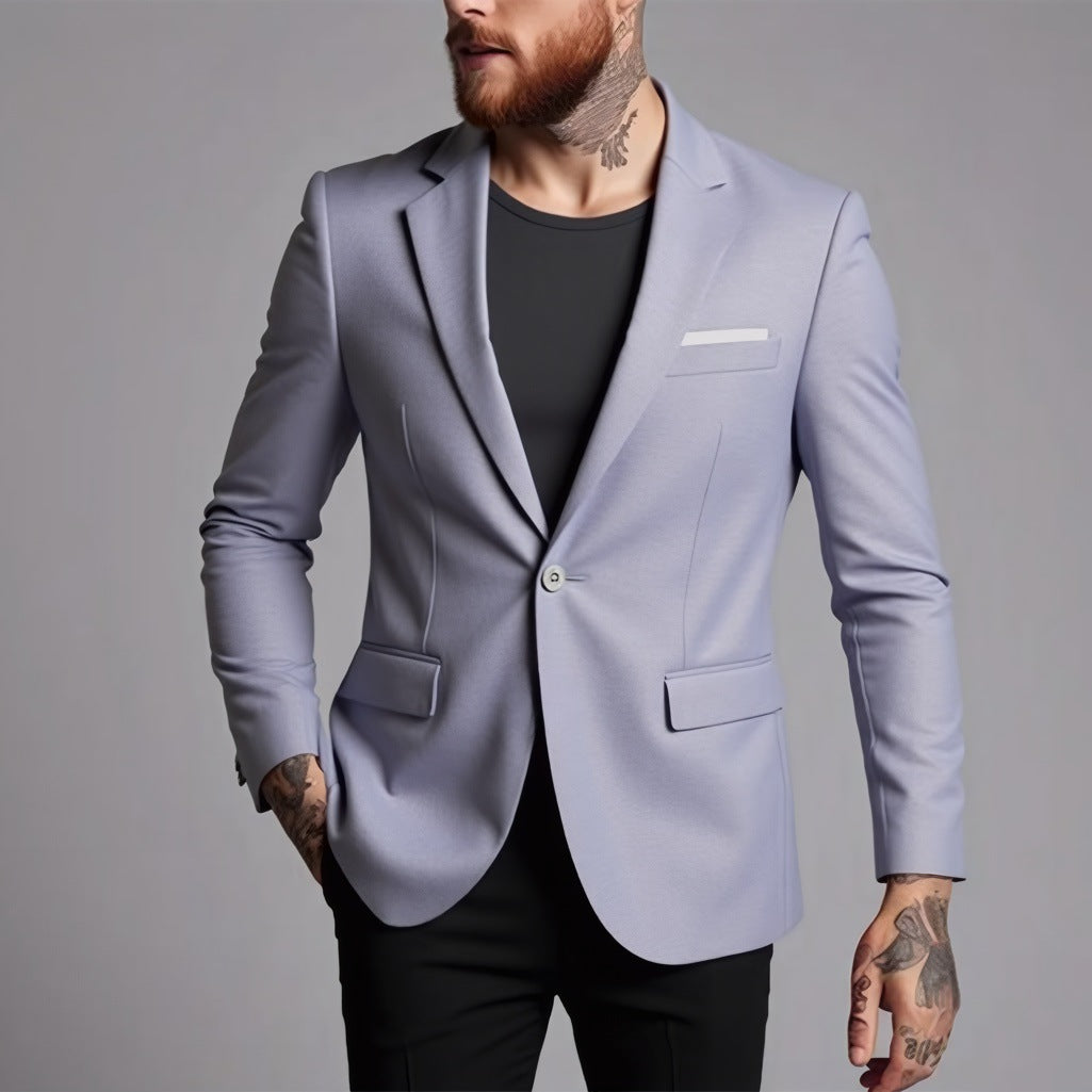 Herren Tailliertes Ein-Knopf-Sakko aus Stretchgewebe mit schmalem Revers und Pattentaschen Shop Nory
