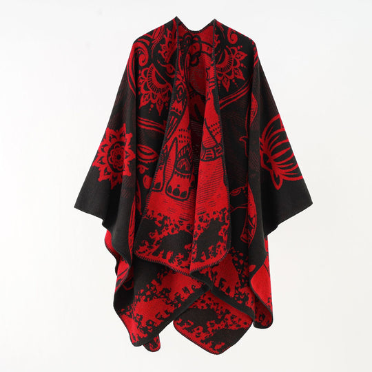 Damen Ornamentales Jacquard-Wickelcape mit weichem Fall Shop Nory