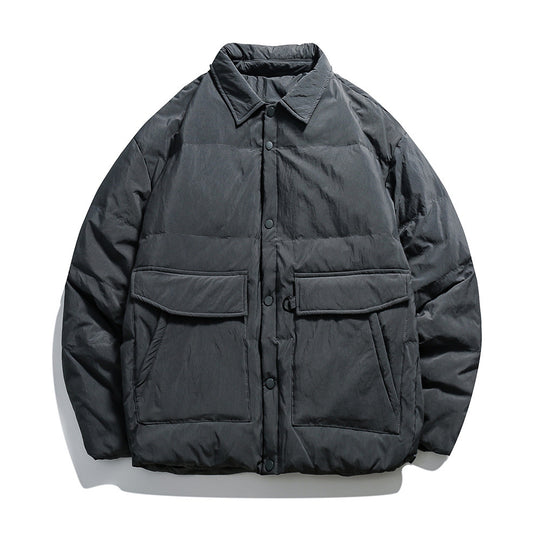 Unisex Boxy wattierte Hemdjacke mit großen Klapptaschen und Druckknopfverschluss Shop Nory