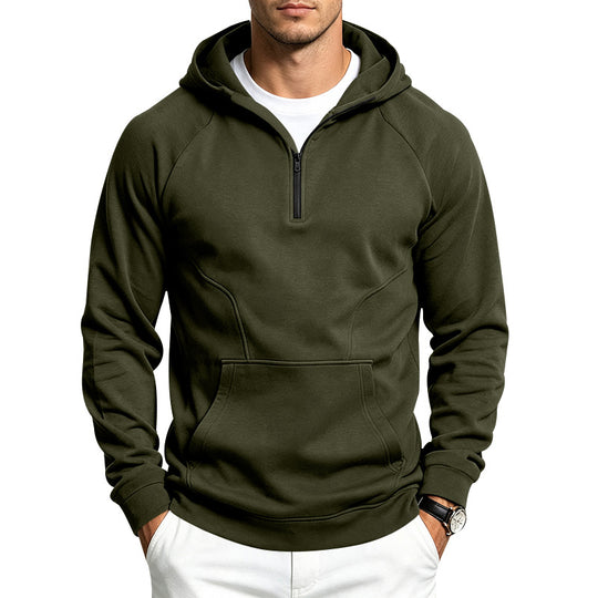 Herren Kapuzenpullover mit halbem Reißverschluss, sportlich-slim Fit und Kängurutasche Shop Nory