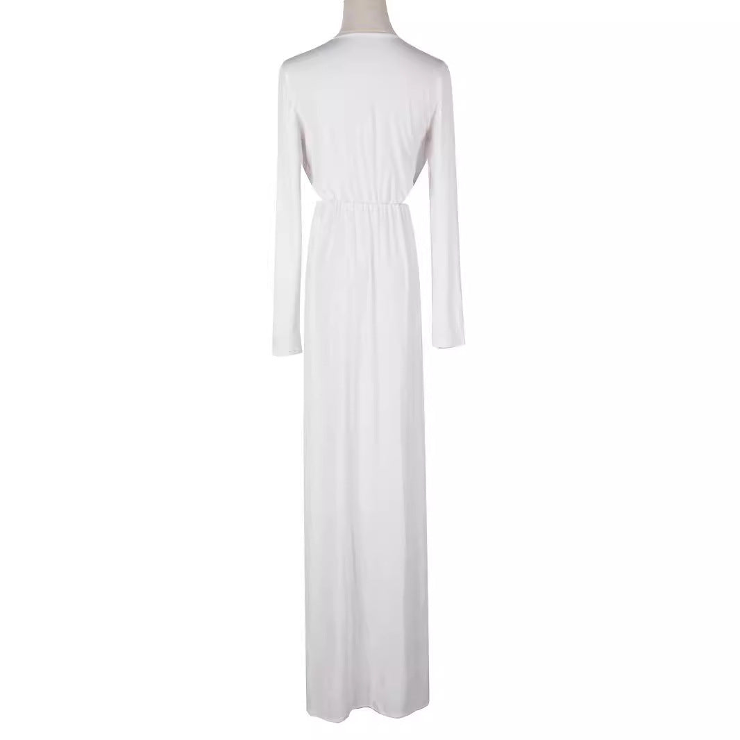 Damen Elegantes Jersey-Maxikleid im Wickelstil mit tiefem V‑Ausschnitt und tailliertem Gummibund Shop Nory