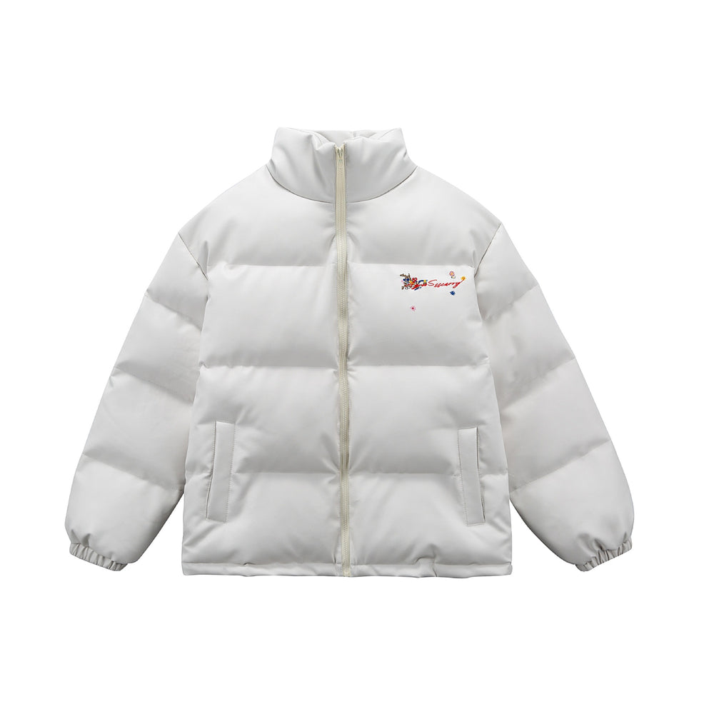 Damen Wattierte Kurzjacke mit floraler Stickerei und hohem Stehkragen Shop Nory