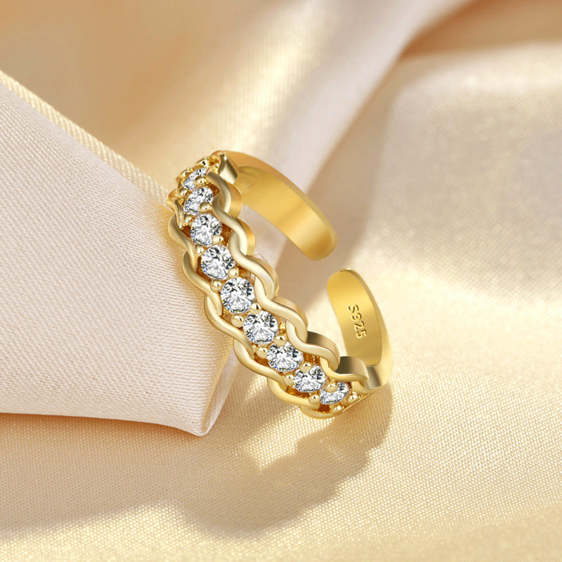 Damen Funktionsreicher Ring mit wellenförmigem Design und funkelnden Zirkonia Shop Nory