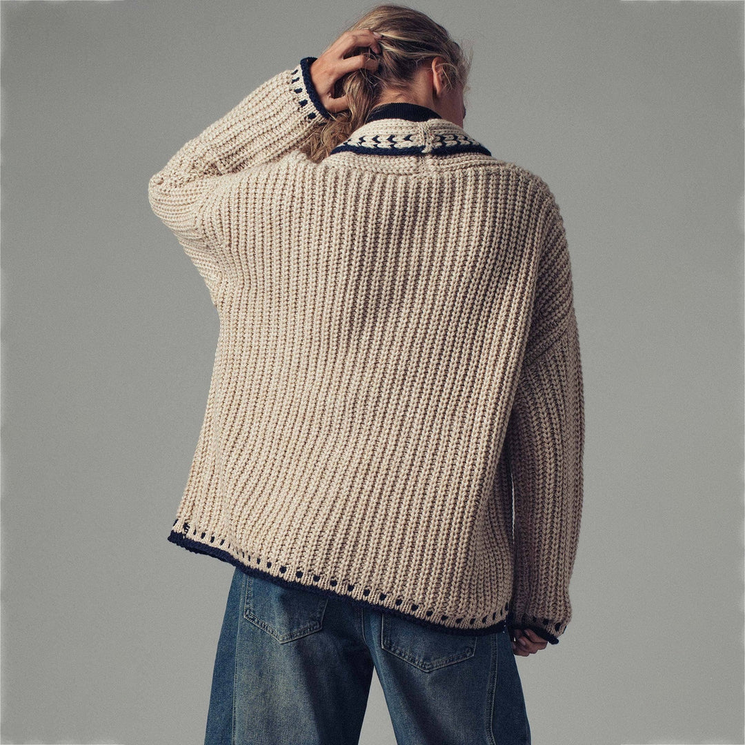 Damen Grobstrick-Cardigan mit Schalkragen, Zierstreifen & aufgesetzten Taschen Shop Nory