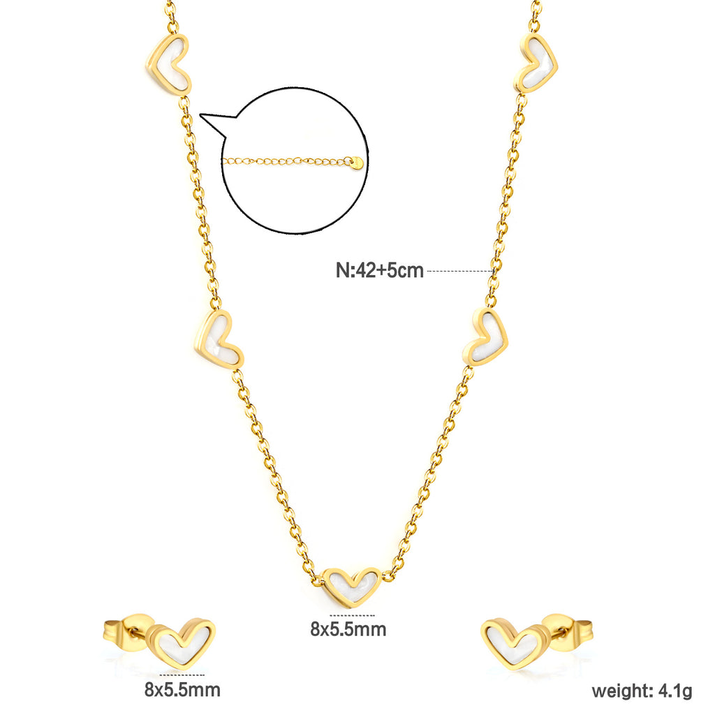 Damen Halskette mit herzförmigen Anhängern und passenden Ohrsteckern Shop Nory