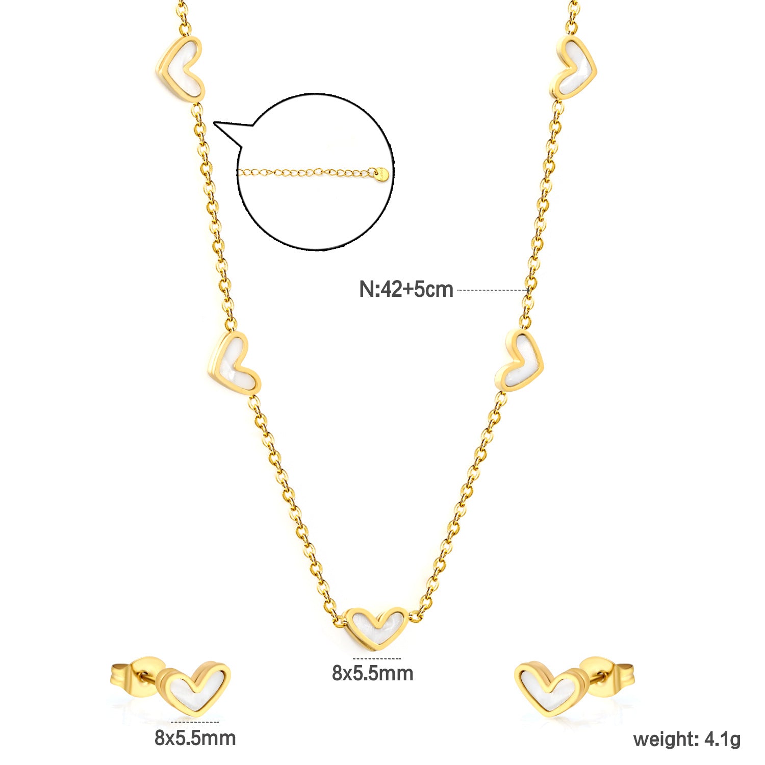 Damen Halskette mit herzförmigen Anhängern und passenden Ohrsteckern Shop Nory