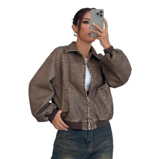 Damen oversized Bomberjacke mit lässigem Schnitt und voluminösen Ärmeln