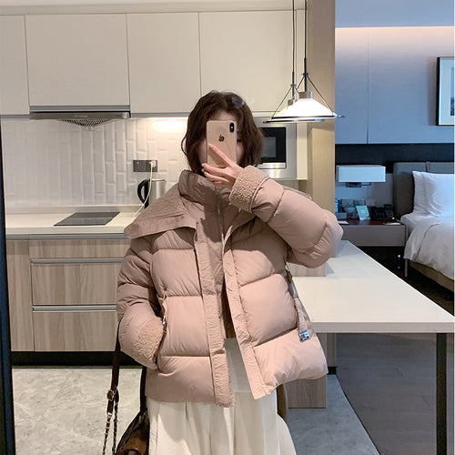 Damen nan kurz gesteppte Taillen-Pufferjacke mit kuscheligem Teddykragen und verstellbarem Schnallenriemen Shop Nory