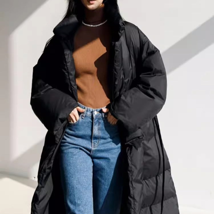 Damen Wattierter Longline-Parka mit Wickel-Bindegürtel und Volumenärmeln Shop Nory