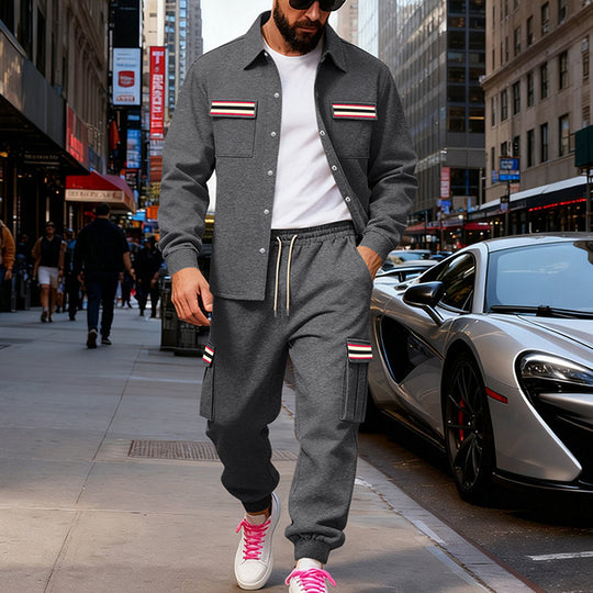Herren Urbanes zweiteiliges Utility-Joggingset mit Overshirt und Cargo-Hose Shop Nory