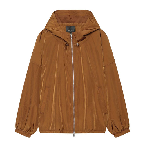 Damen Leichte Kapuzen‑Windjacke aus glänzendem Nylon mit Tunnelzug und Zwei‑Wege‑Reißverschluss Shop Nory