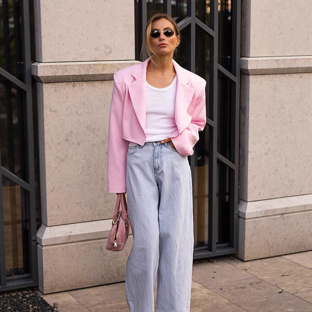 Damen Kurzblazer- und Maxirock-Zweiteiler aus fließendem Satin mit tailliertem Bund Shop Nory
