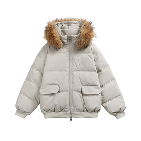 Damen Boxy-Pufferjacke mit Kapuze und voluminösem Kunstfellkragen Shop Nory