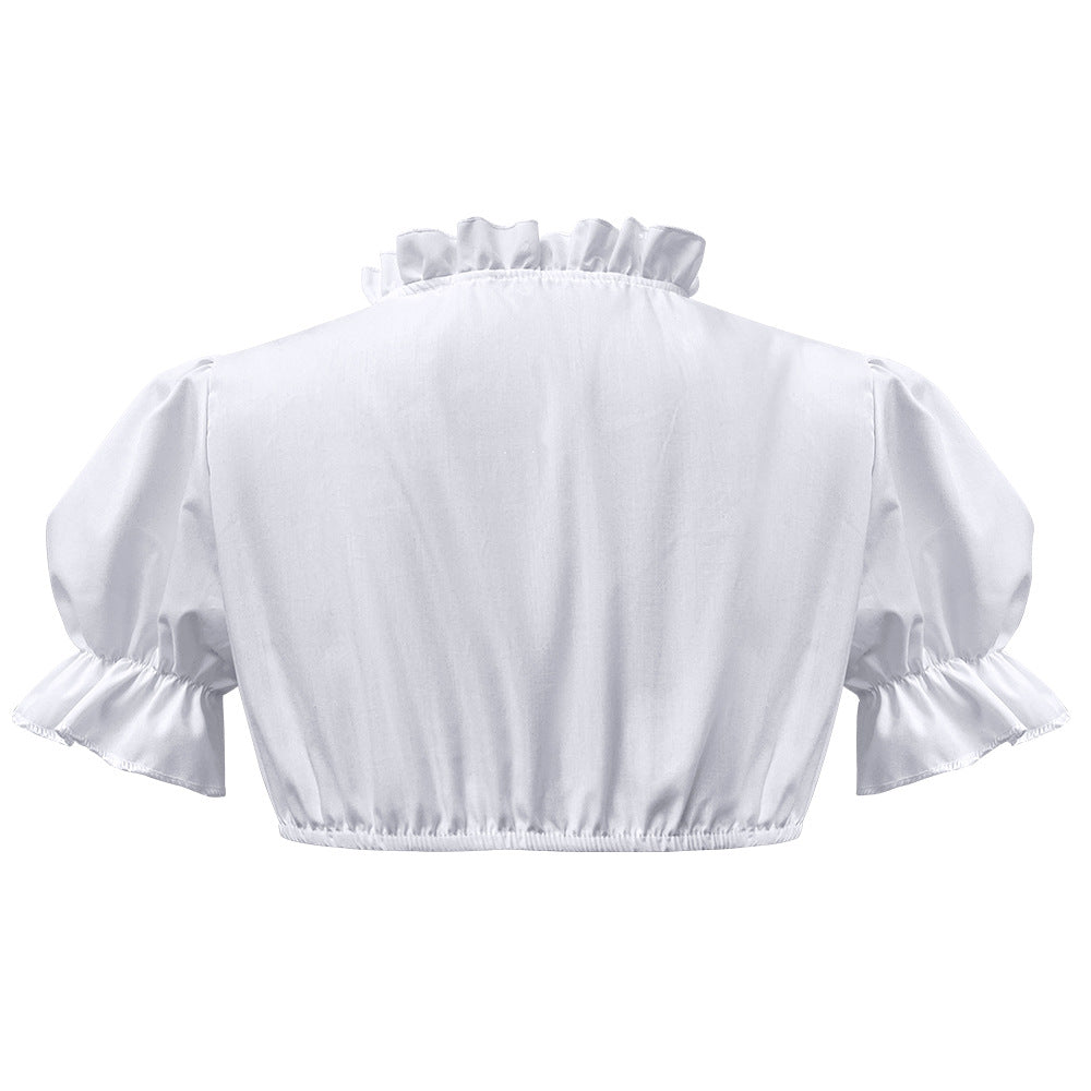 Damen nan traditionelle Dirndlbluse kurz mit Puffärmeln Herzausschnitt und Rüschendetail Shop Nory