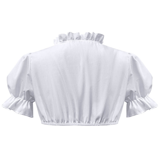 Damen nan traditionelle Dirndlbluse kurz mit Puffärmeln Herzausschnitt und Rüschendetail Shop Nory