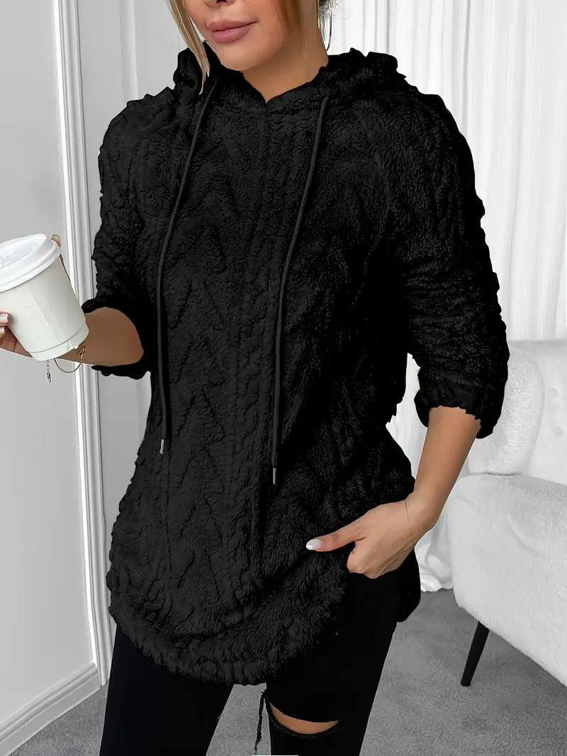 Damen nan kuschelige Kapuzenjacke aus Teddyfleece mit Zopfmuster und gerafftem Saum Shop Nory