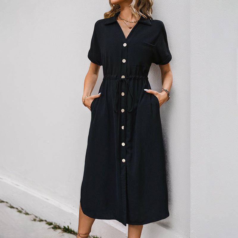 Damen Langarm Hemdblusenkleid mit Taillengürtel Shop Nory