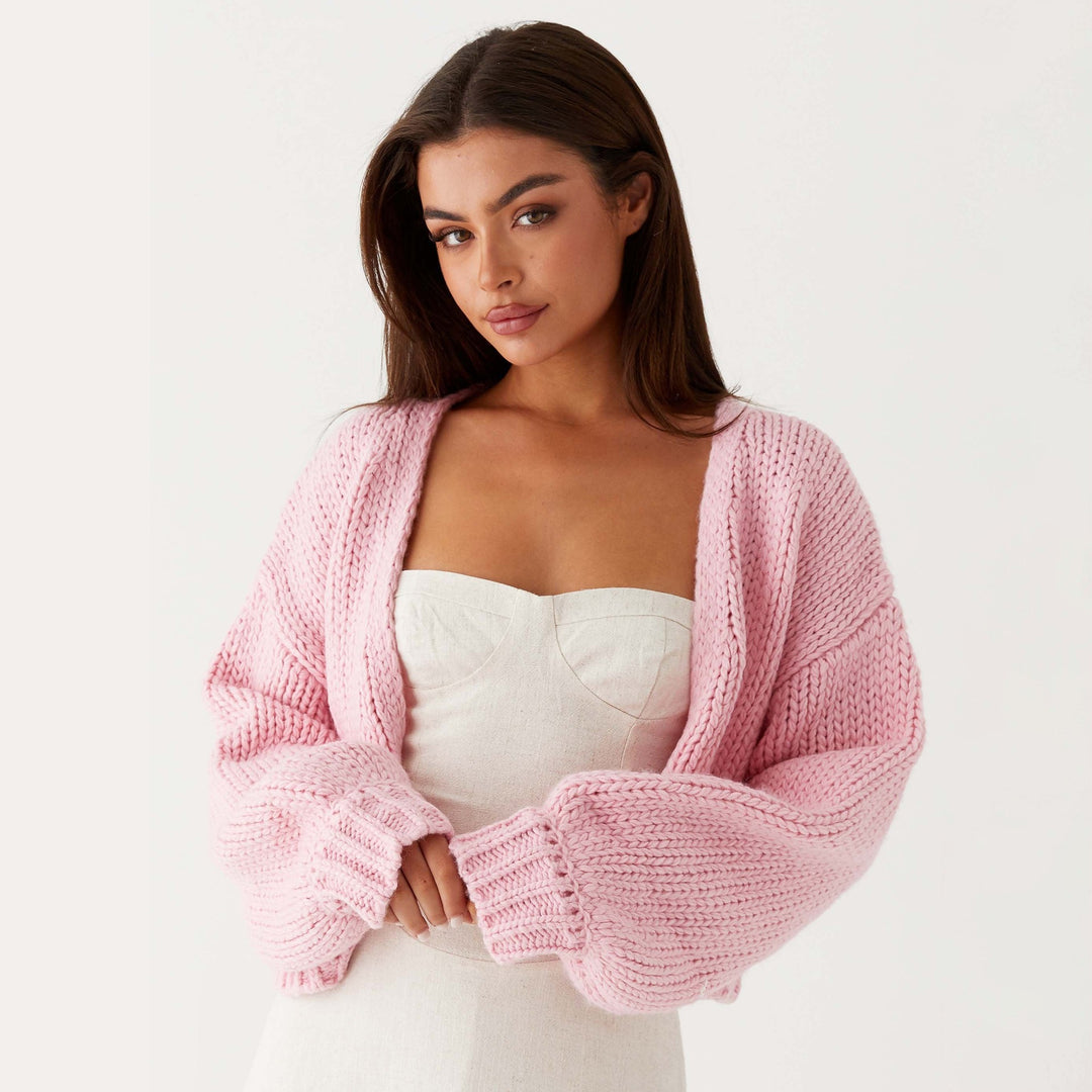 Damen Oversized Grobstrick-Cardigan mit Schalkragen und Rippbündchen Shop Nory