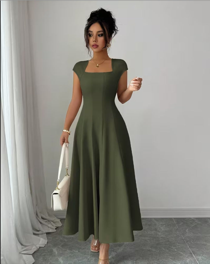Damen Elegantes Maxikleid mit rechteckigem Ausschnitt und fließendem Rock