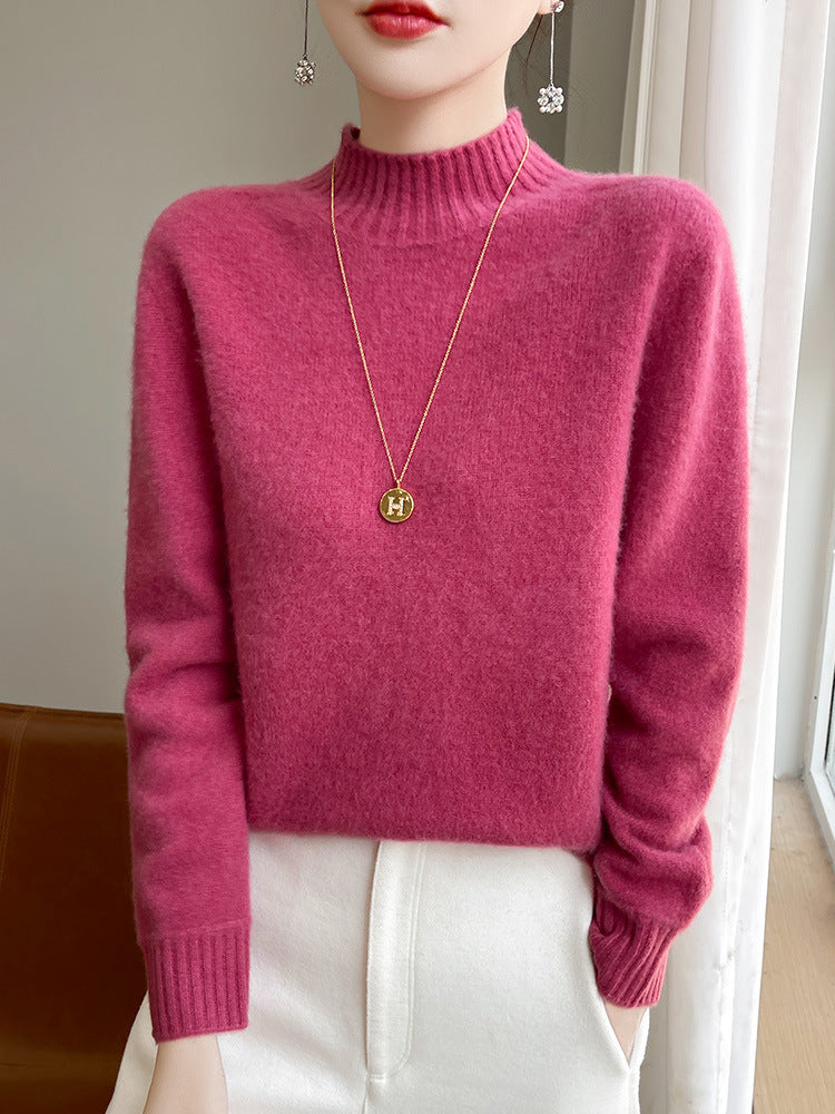 Damen Luxusweicher Midweight-Mockneckpullover aus Angora‑Optik mit feiner Rippe und entspannter Silhouette Shop Nory