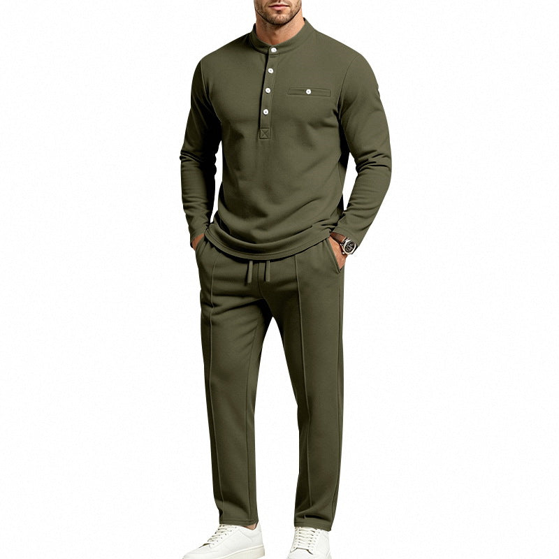Herren Zweiteiliges Freizeitset mit Henley-Langarmshirt, Stehkragen und Komfort-Jogginghose Shop Nory