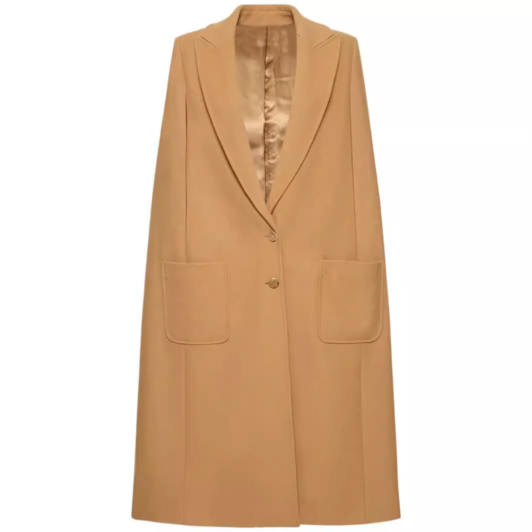 Damen Cape-inspirierter Maxilanger Mantel aus Wollmix mit schmalem Revers Shop Nory