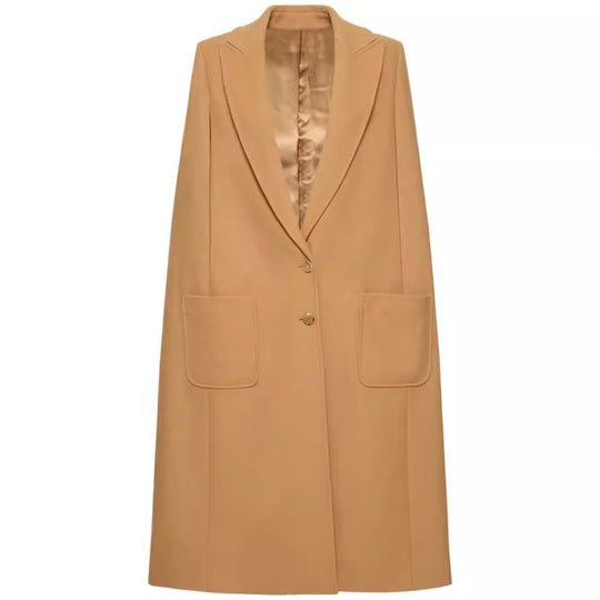 Damen Cape-inspirierter Maxilanger Mantel aus Wollmix mit schmalem Revers Shop Nory