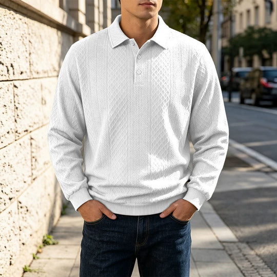 Herren Feinstrick-Poloshirt mit Zopfmuster und gerippten Bündchen Shop Nory