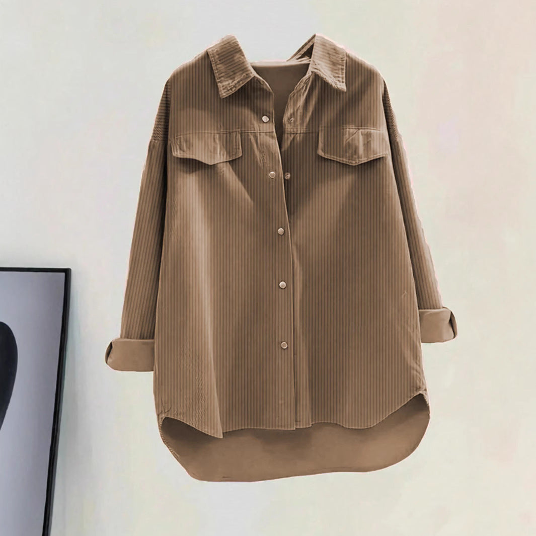 Damen Oversize-Cordhemd mit Brusttaschen & abgerundetem Saum Shop Nory