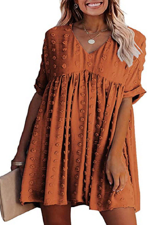 Locker Sitzendes Kurzärmliges Weites Taillenkleid