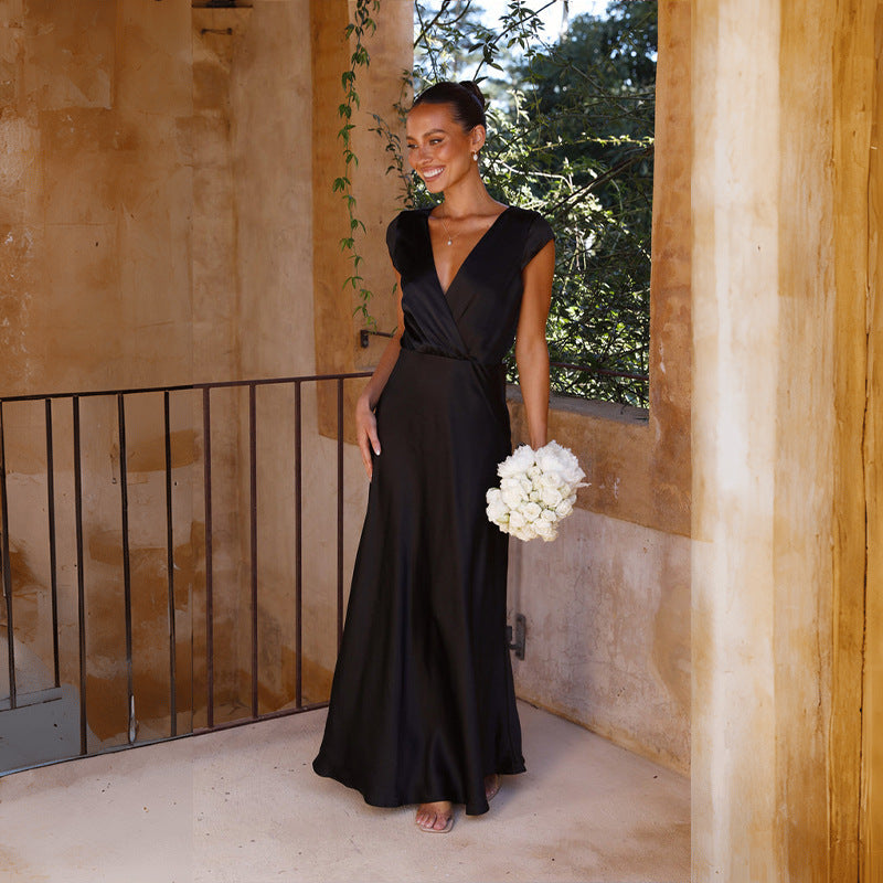 Damen Elegantes Langkleid mit V-Ausschnitt und fließendem Schnitt