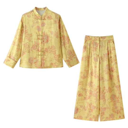 Damen Hochtaillierte weite Palazzo-Hose aus Brokat mit floralem Jacquardmuster Shop Nory