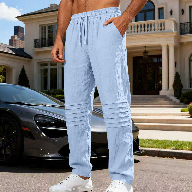 Herren Leinenoptik-Loungehose mit Tunnelzug elastischem Bund und abgesteppten Kniepanelen Shop Nory