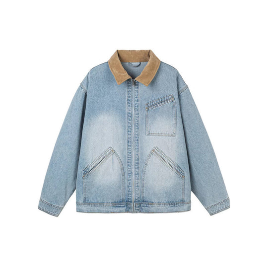 Herren Boxy-Denimjacke im Worker-Stil mit Cordkragen und Frontreißverschluss Shop Nory
