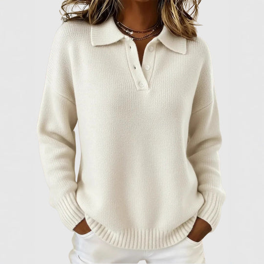 Damen Sportiver Strickpullover mit Henley-Kragen