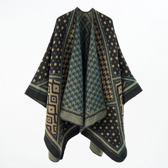 Damen Gewebter Jacquard‑Capeponcho mit Hahnentritt‑ und Ornamentmix Shop Nory