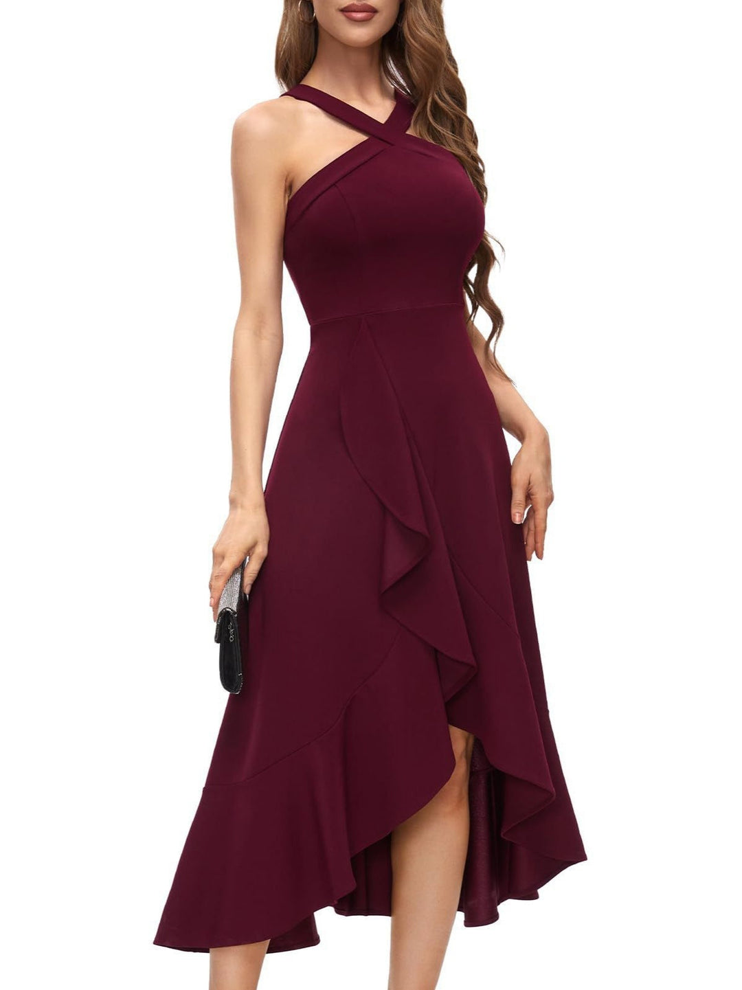 Damen Asymmetrisches Langen Abendkleid mit Drapierung