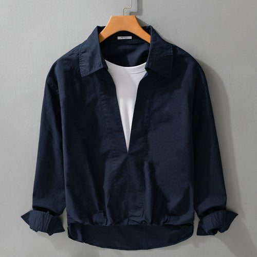 Herren Leichtes Leinen-Overshirt mit V-Ausschnitt, Hemdkragen und elastischem Saum Shop Nory